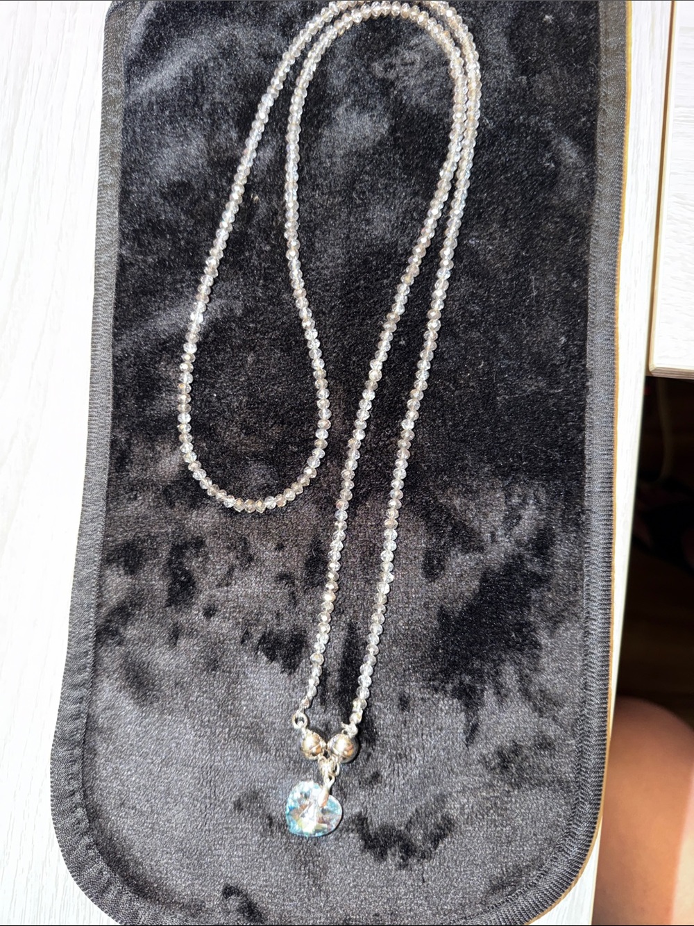 Talbots Crystal Bead Necklace with Iridescent Pendant - Silver